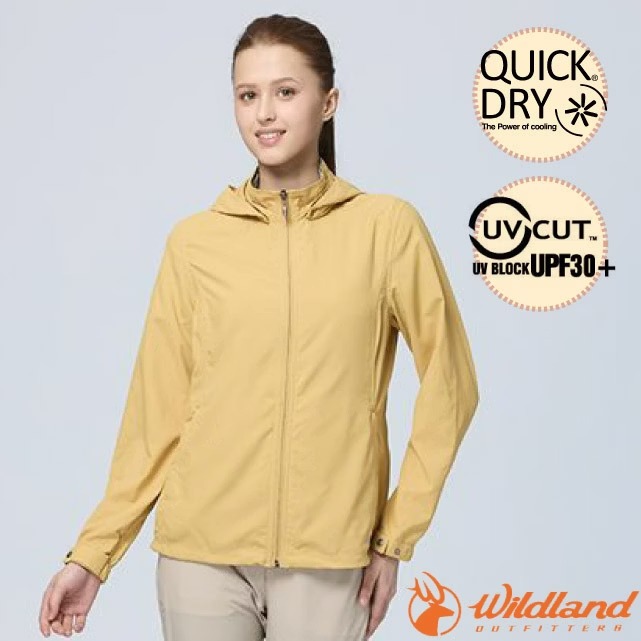 【荒野 WildLand】女 山徑涼風抗UV輕薄外套.連帽可拆防曬風衣.機車夾克/0B31901-115 杏黃色✿30E010